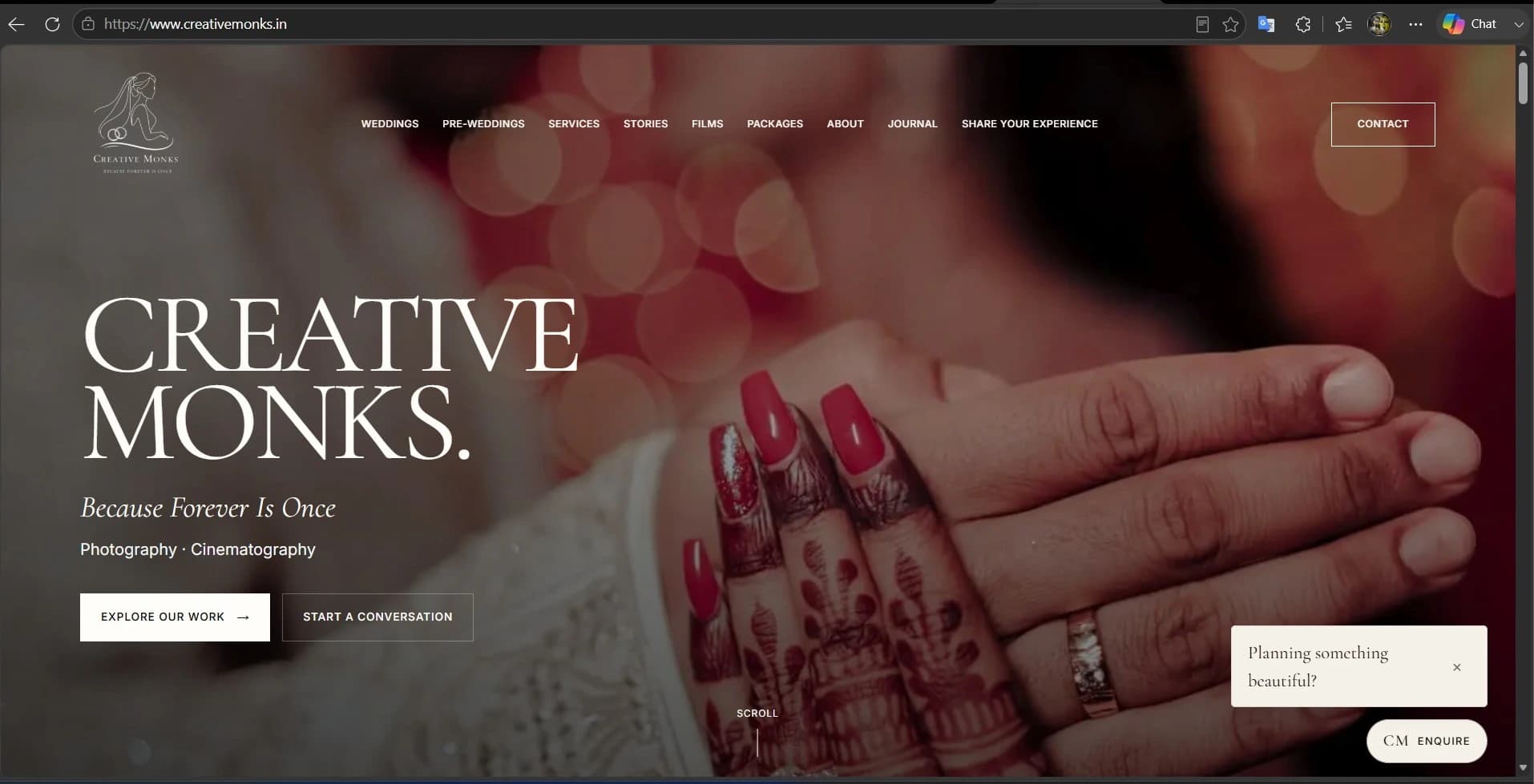 CreativeMonks photography and films website homepage