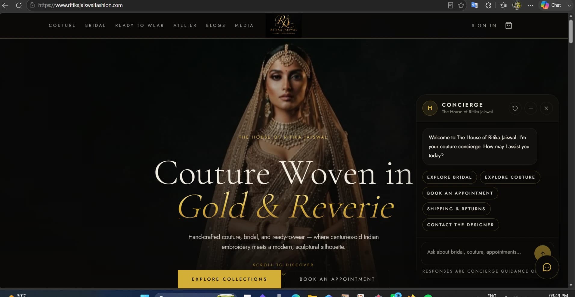 Ritika Jaiswal Fashion luxury fashion website homepage